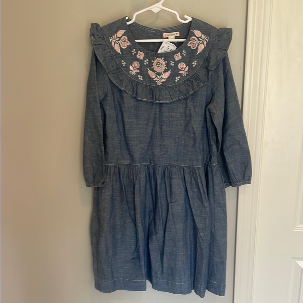 Crewcuts Girls' Blue Dress with Floral Embroidery size 10